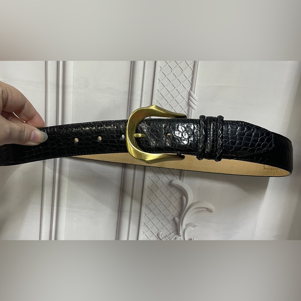 Brighton Classics women's black embossed leather belt gold buckle size M/L 32